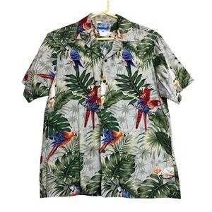 80s RJC Hawaiian Shirt Mens Medium Tropical Parrot Bird‎ Print Beach Vintage Dad